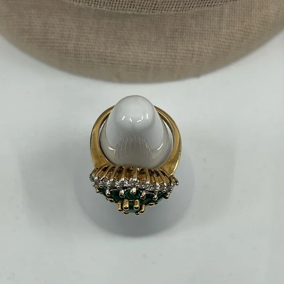 Vintage Emerald 925 Gold Vermeil Cluster Ring - Picture 10 of 17